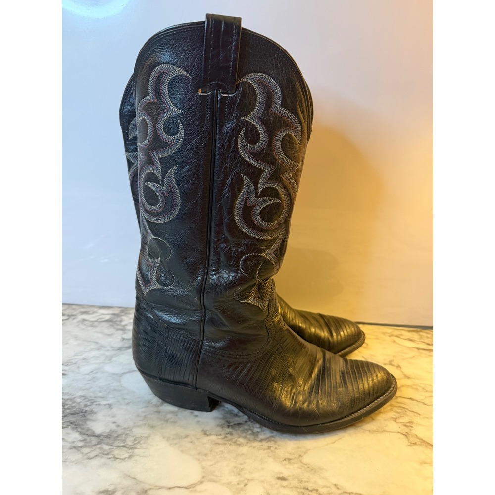 Nocona Black Lizard Skin Cowboy Boots Mens 9.5 D Western Exotic Leather USA Made